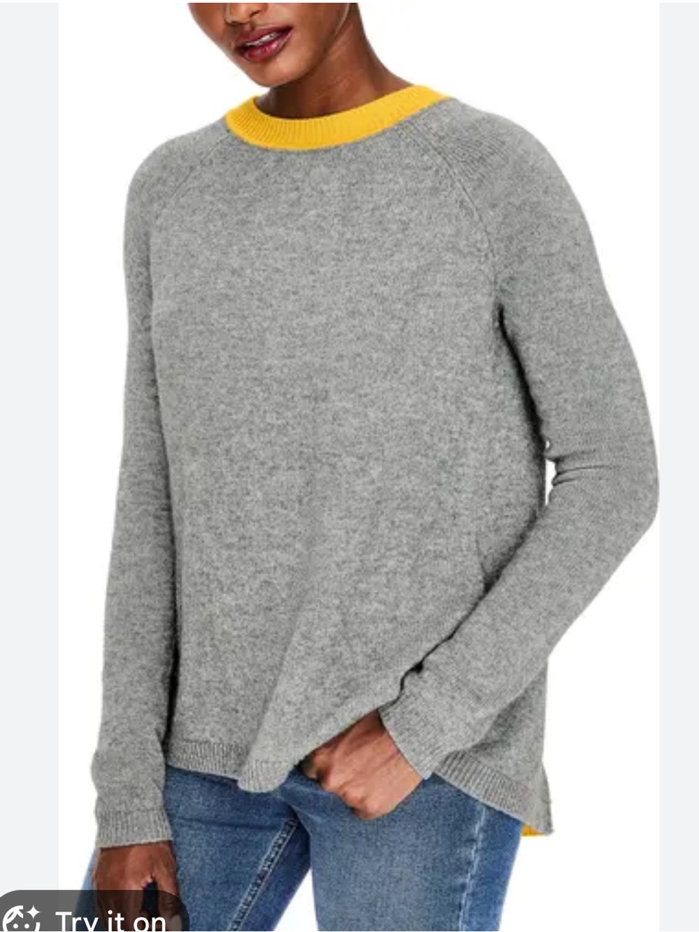 Boden Gray Sweater with Yellow Contrast Neck